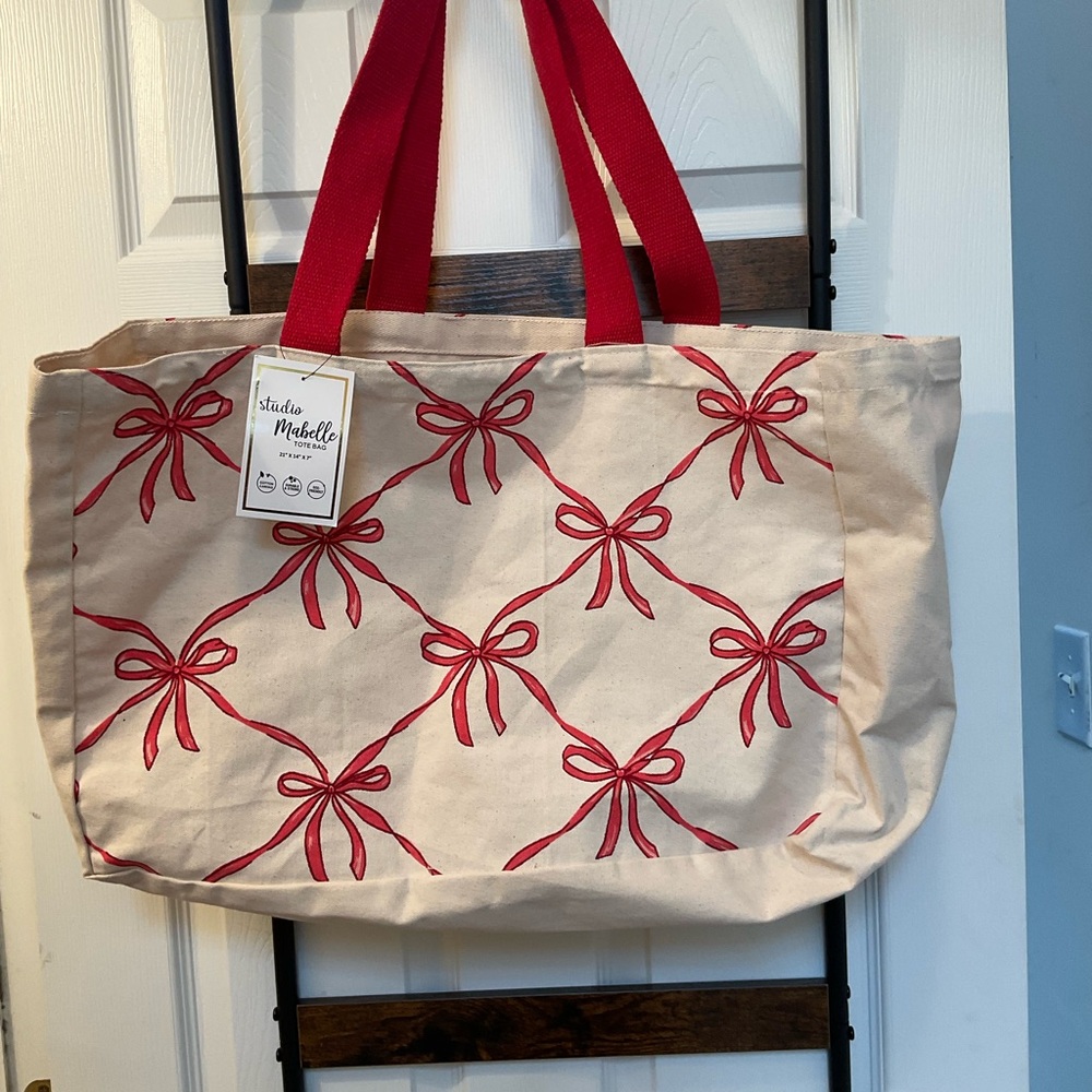 Red and Cream Canvas Tote Bag